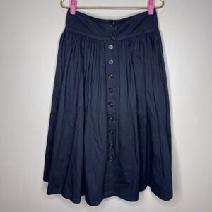 Meg Blue Cotton Button Front Pleated Midi Skirt Small S‎